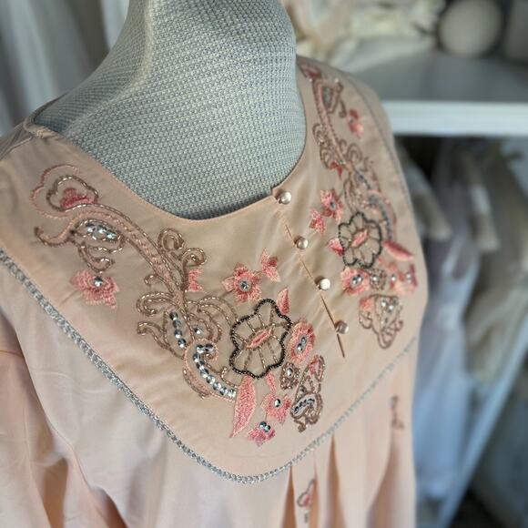 Roaman’s womenn’s plus size 26 soft peach/pink beaded beautiful top blouse 3500 - Picture 5 of 8